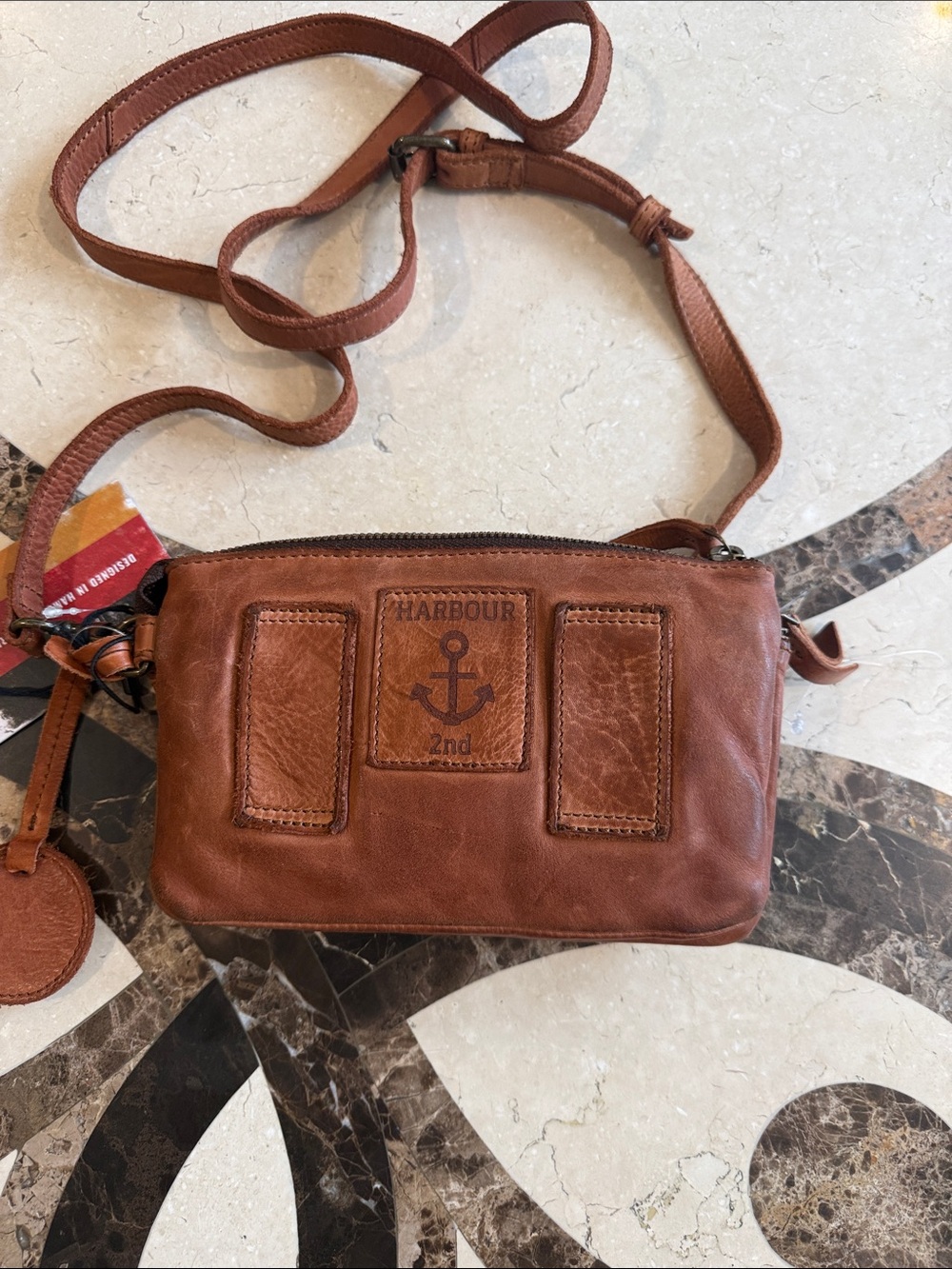 Women’s Crossbody Bag in Cognac Brown with Anchor Charm - Picture 2 of 4
